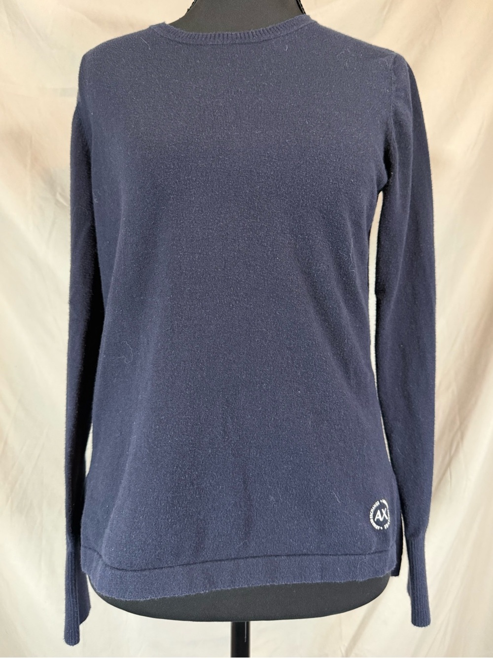 Armani Exchange Navy Blue Cotton Cashmere Crewneck Sweater- Size Medium